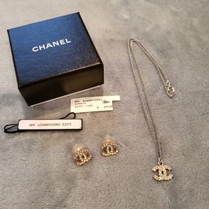 Chanel logo earrings and necklace